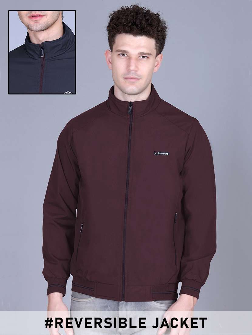 men solid long sleeve reversible bomber jacket