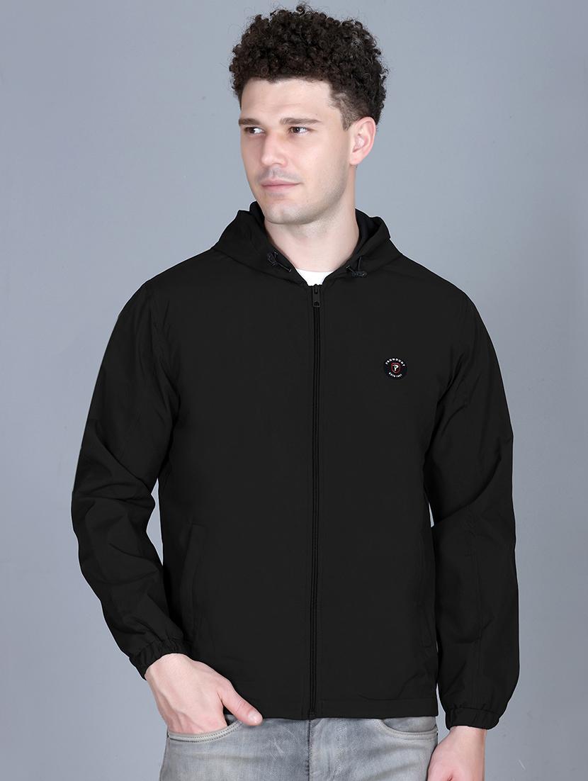 men solid long sleeve lightweight windcheater hooded jacket - 22011438 - Zoom Image - 0