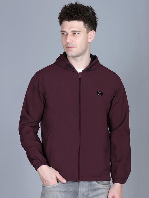 men solid long sleeve lightweight windcheater hooded jacket - 22011442 - Standard Image - 0