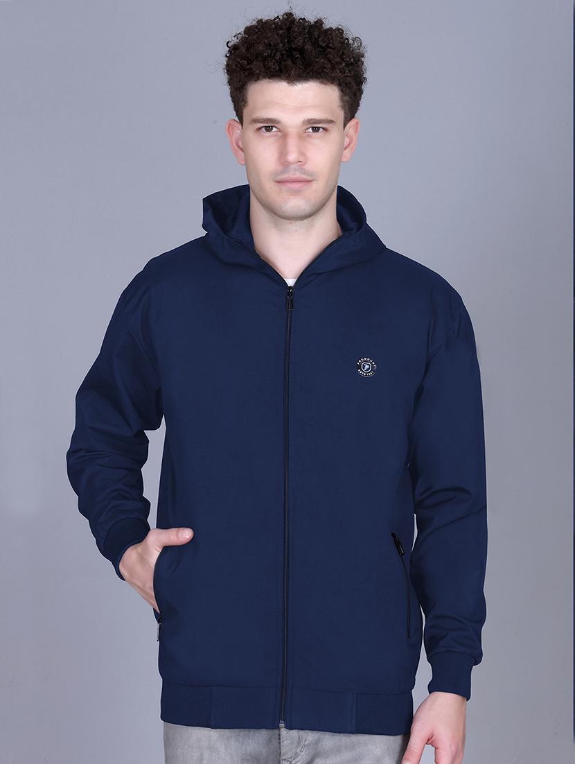 men solid long sleeve lightweight windcheater hooded jacket