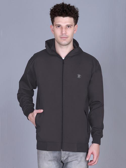 men solid long sleeve lightweight windcheater hooded jacket - 22011446 - Standard Image - 0