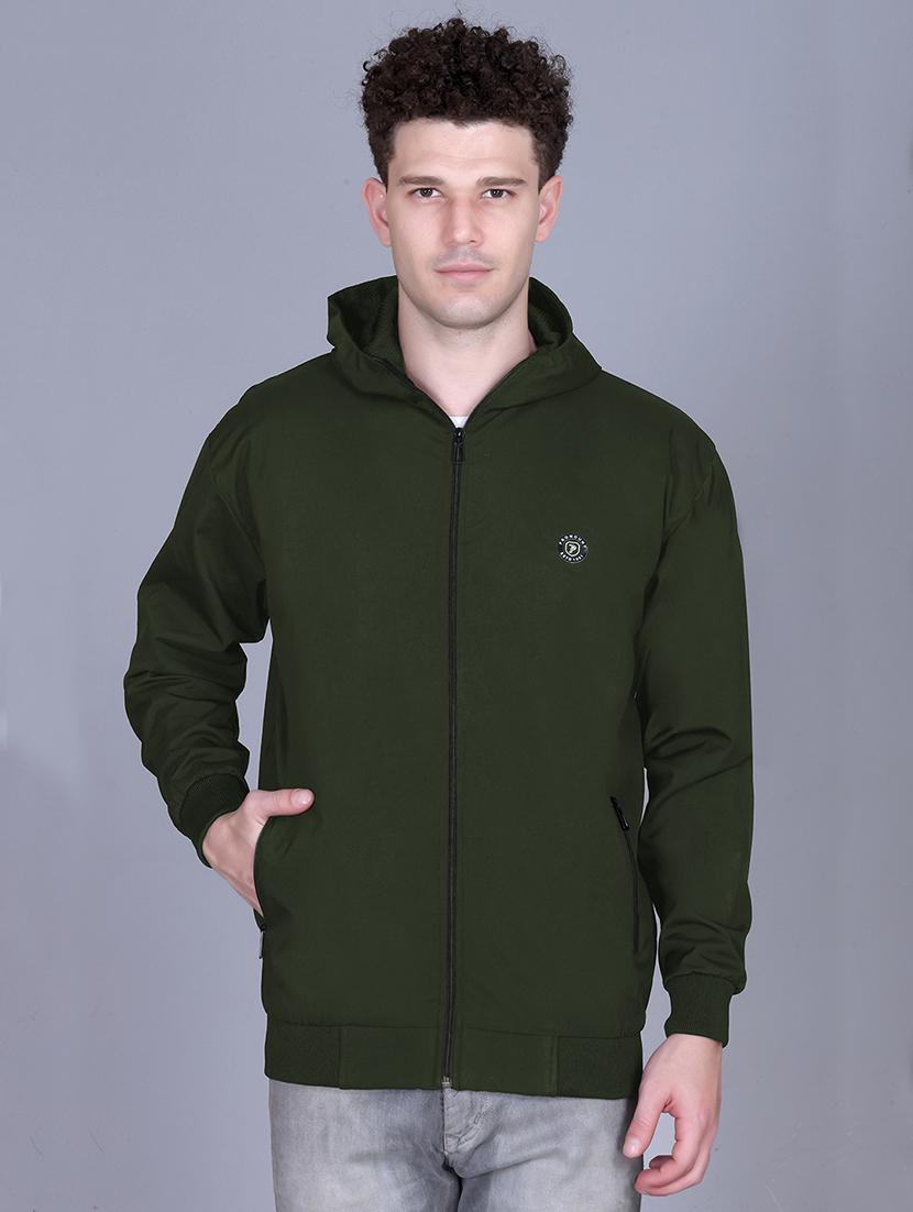 men solid long sleeve lightweight windcheater hooded jacket