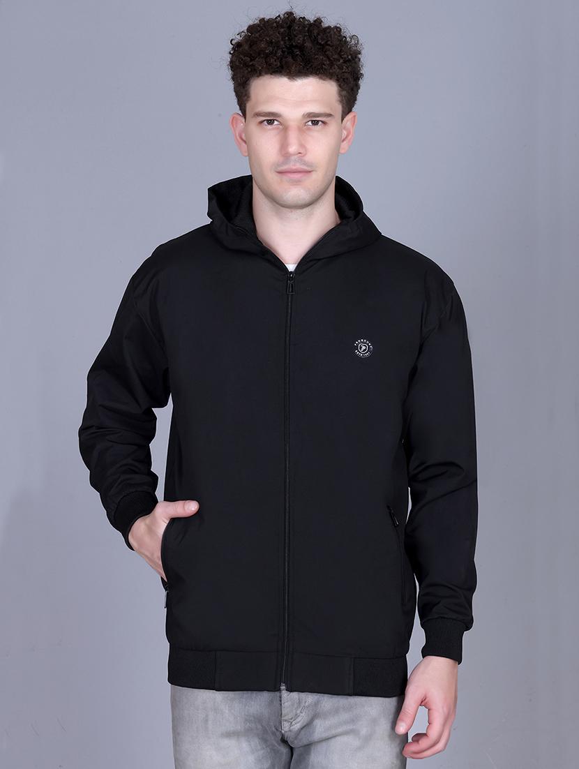 men solid long sleeve lightweight windcheater hooded jacket
