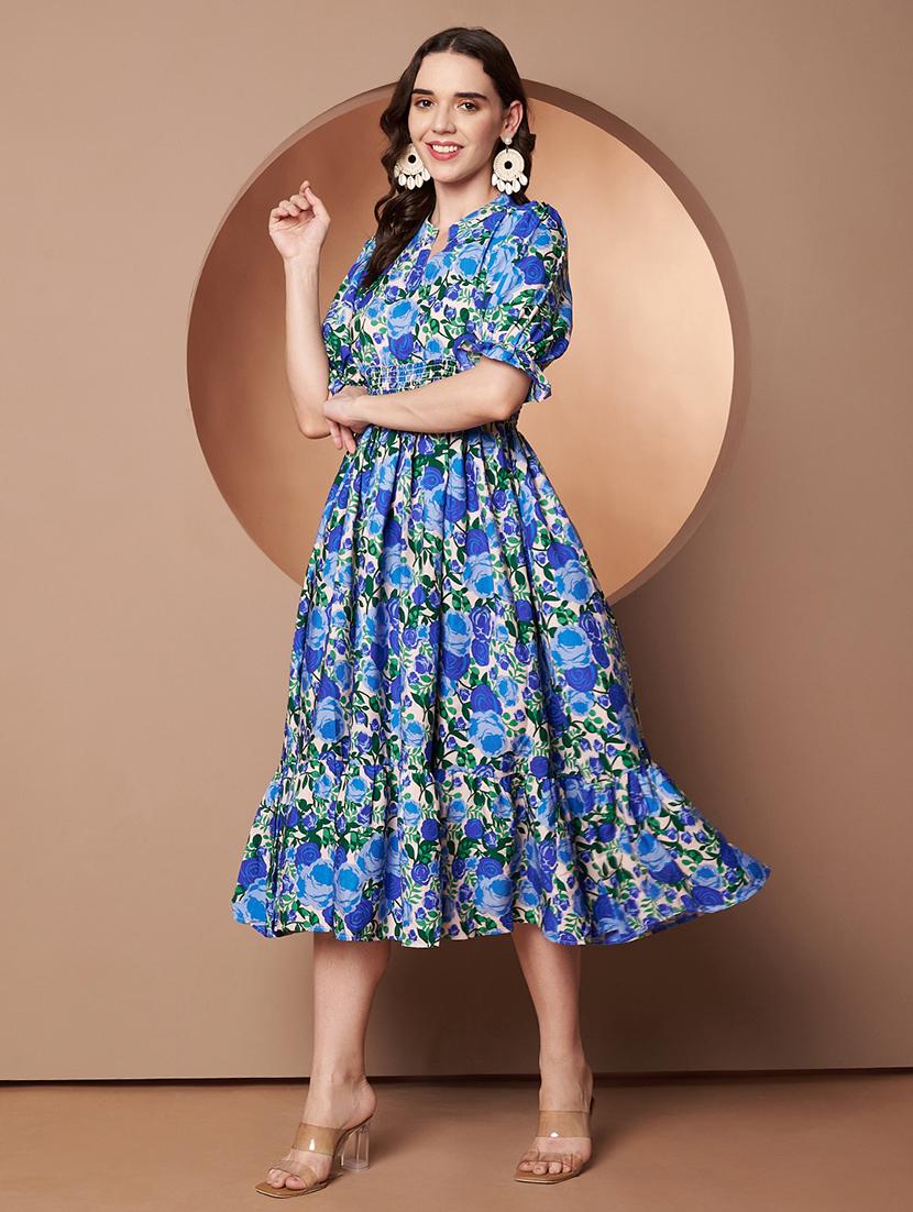 women floral print three quarter sleeve tiered dress - 22011450 - Standard Image - 3