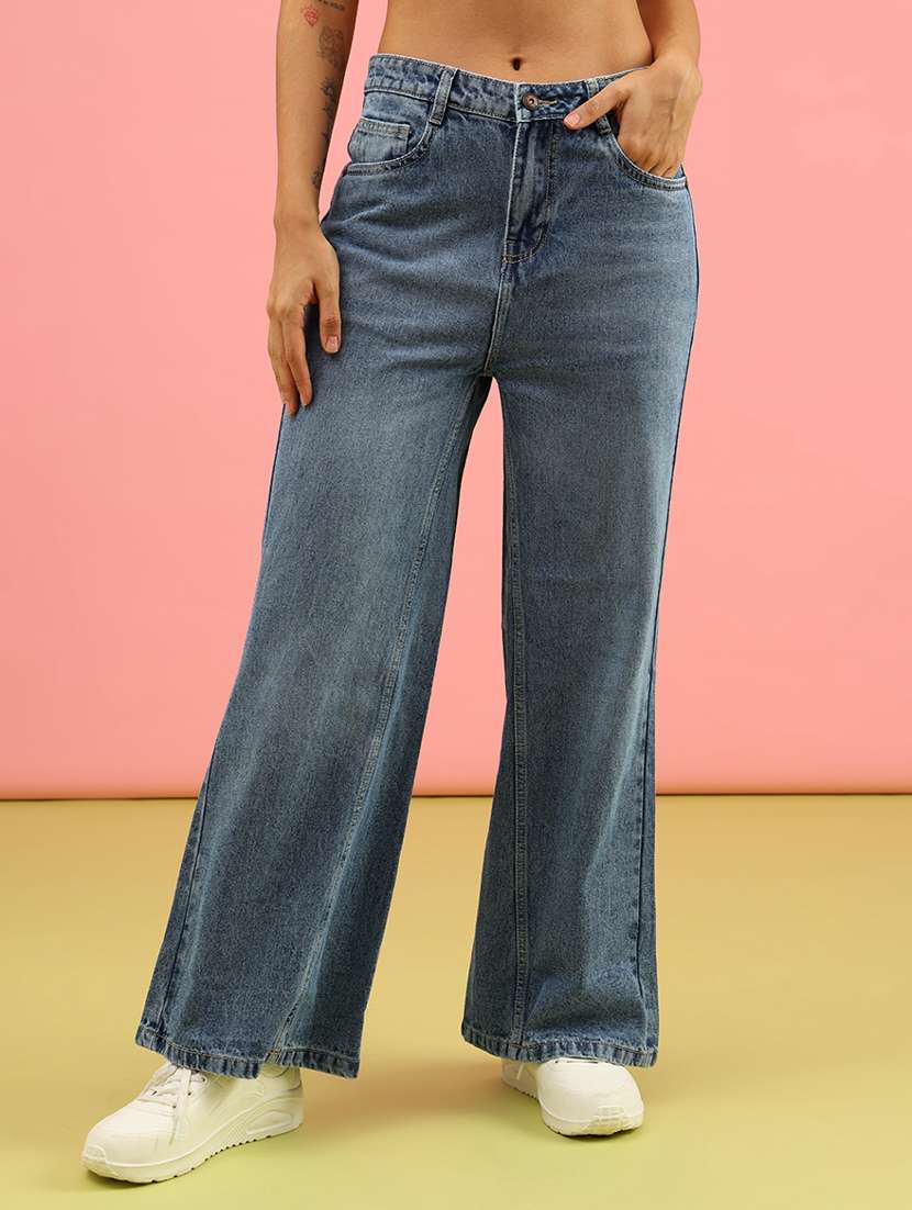 women solid mid rise wide leg jean - 22011476 -  Zoom Image - 0