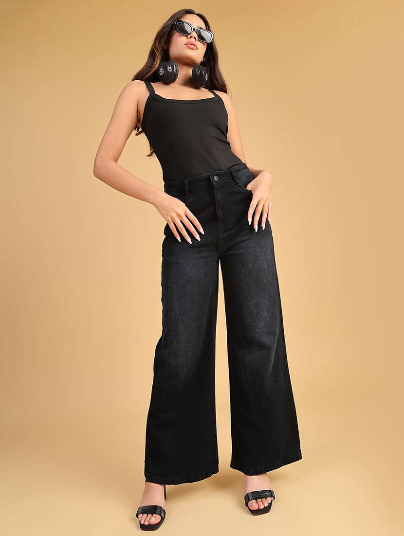 women solid high rise wide leg jean - 22011509 -  Standard Image - 5