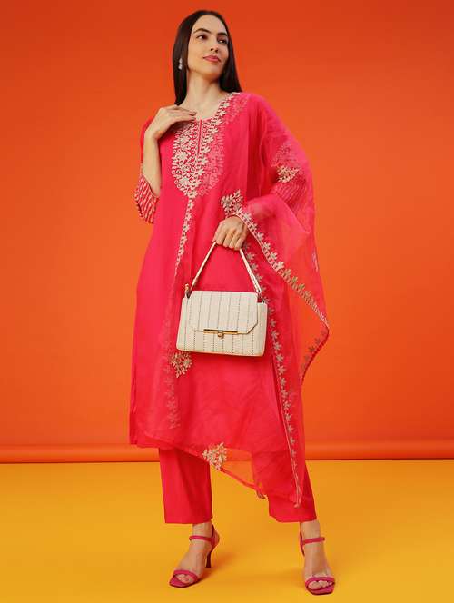 women embroidered kurta and pant set with dupatta - 22011593 -  Standard Image - 0