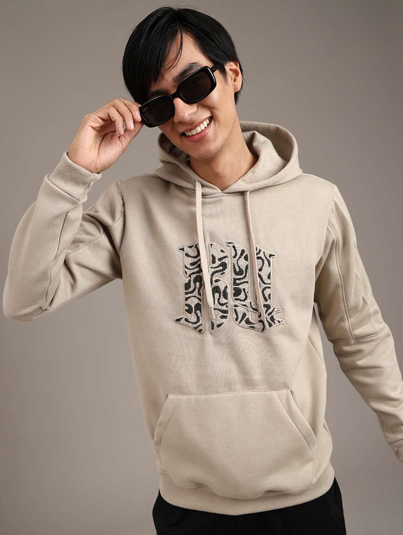 men printed long sleeve hooded sweatshirt