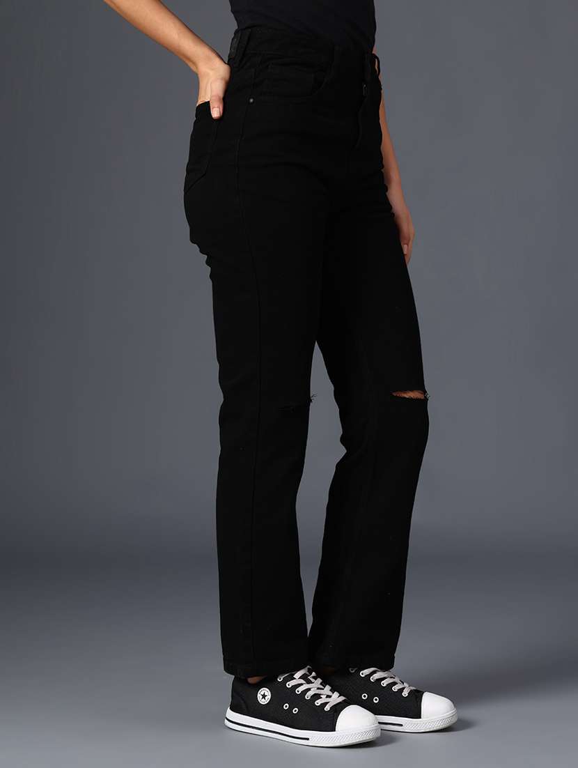 women solid mid rise slash knee straight jean - 22011707 -  Standard Image - 3