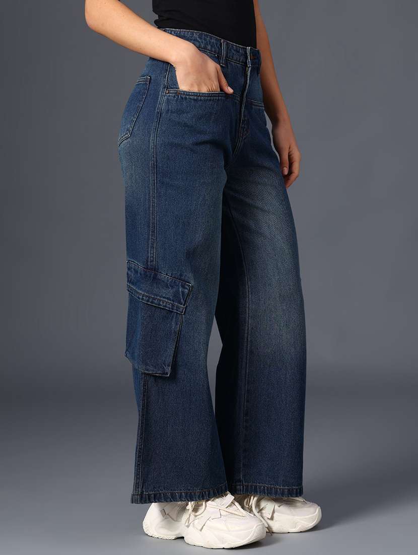 women solid high rise wide leg cargo - 22011708 -  Standard Image - 3