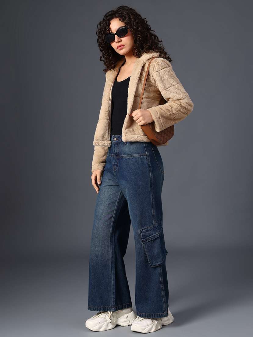 women solid high rise wide leg cargo - 22011708 -  Standard Image - 5