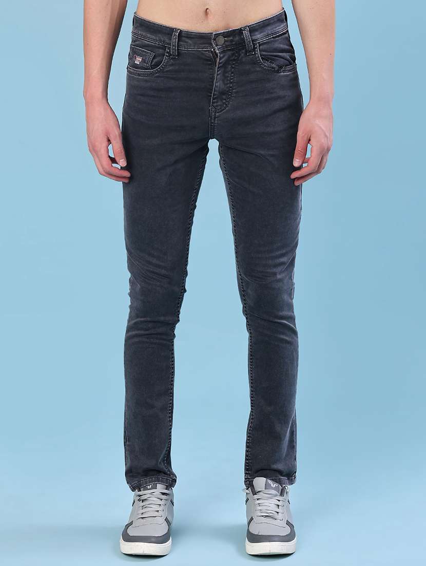 men plain mid rise full length jeans