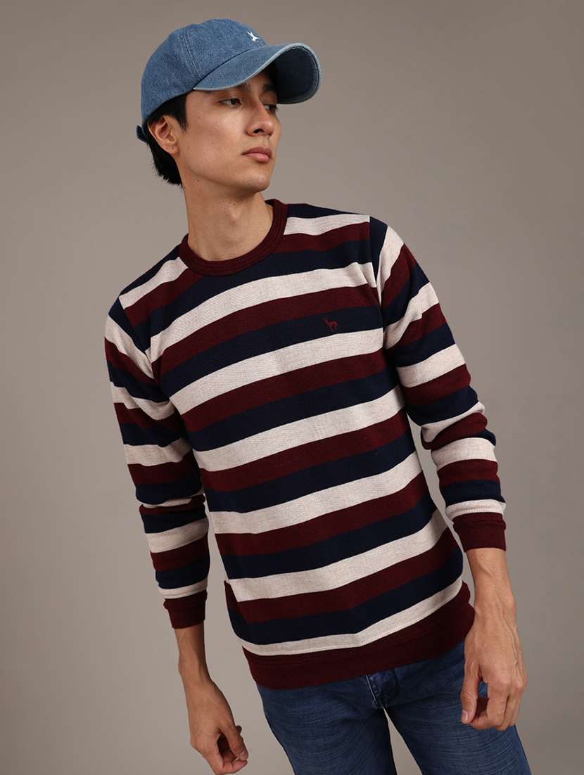 men striped long sleeve regular fit pullover 