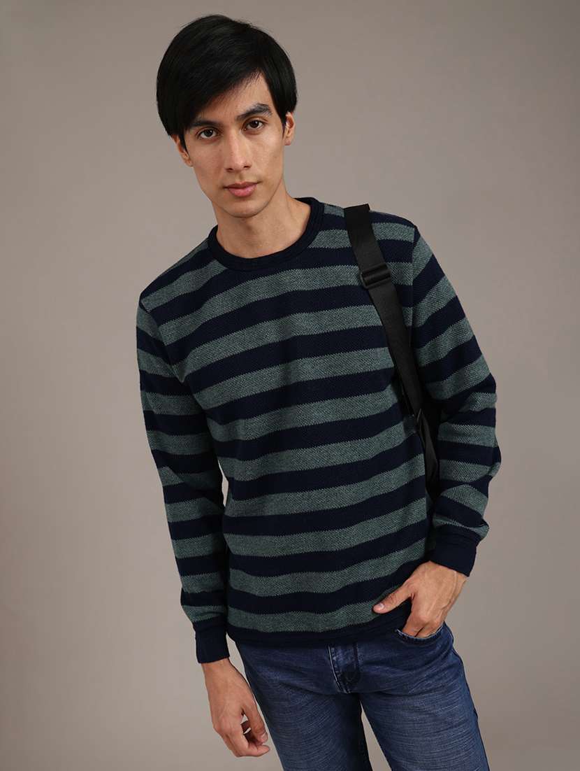 men striped long sleeve regular fit pullover 