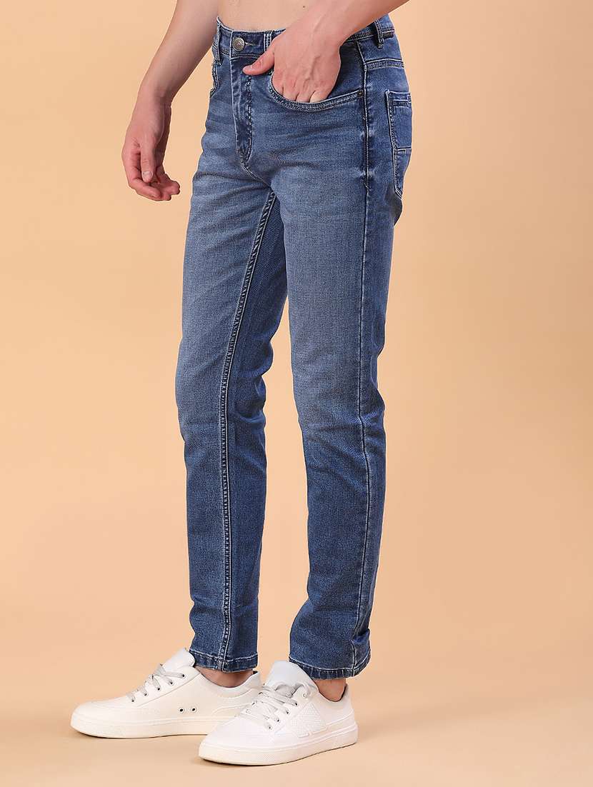 men washed mid rise full length jean