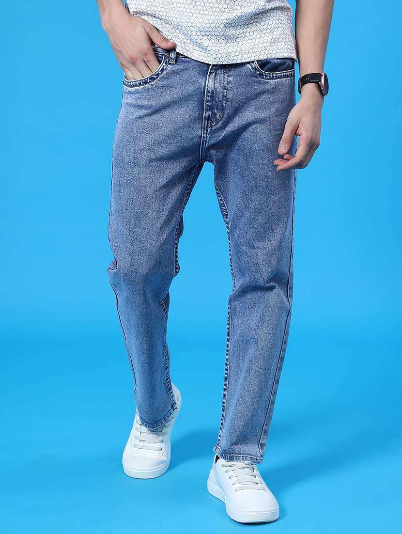 men plain mid rise full length jean