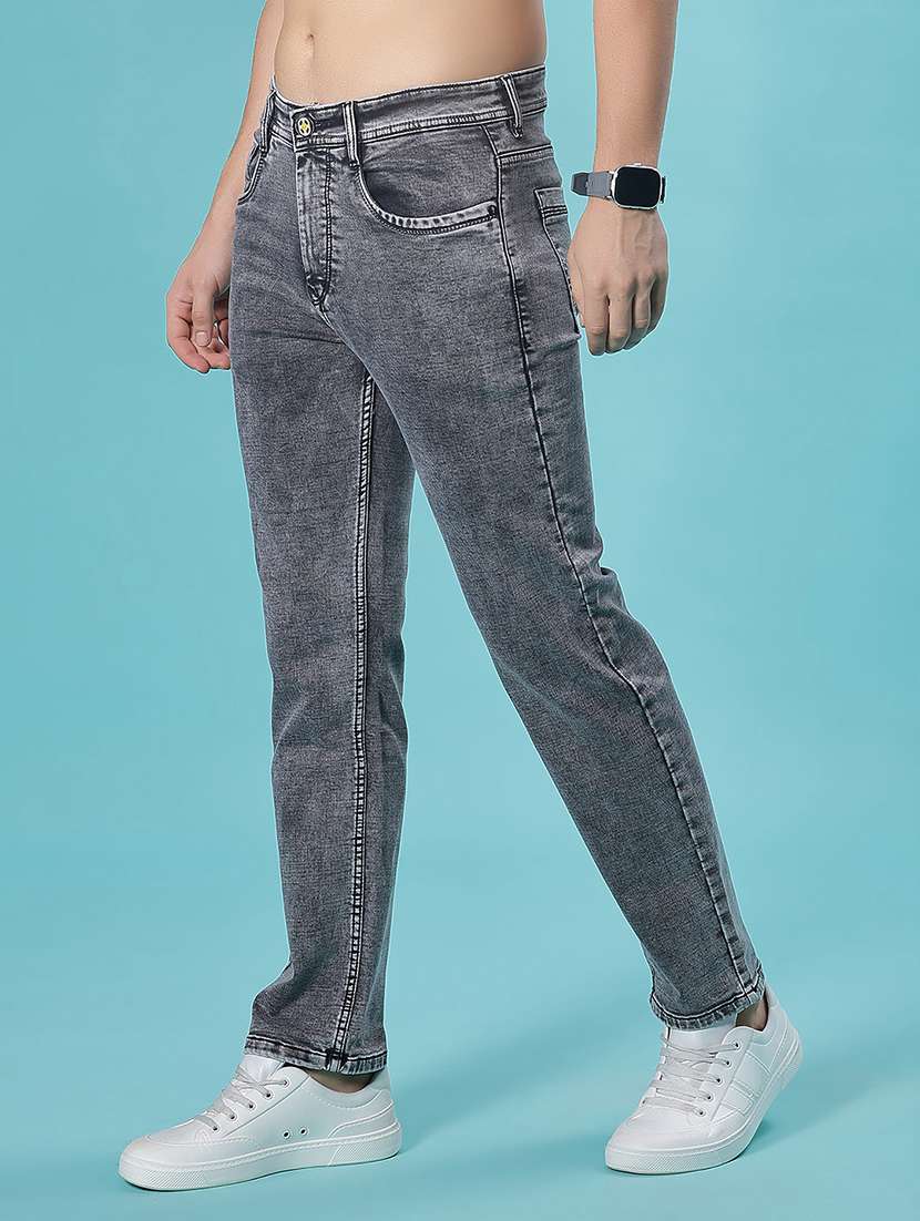 men washed mid rise full length jean