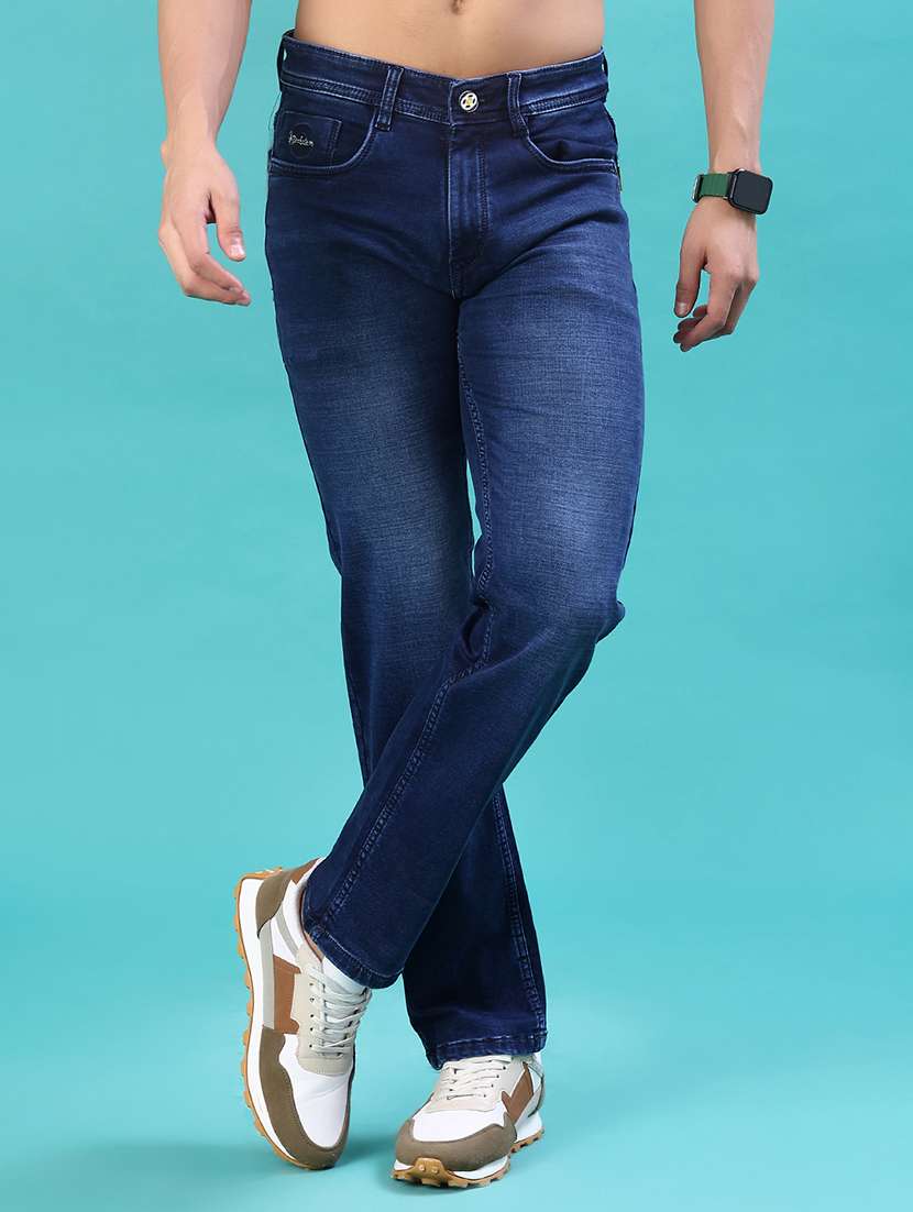 men washed mid rise full length jean