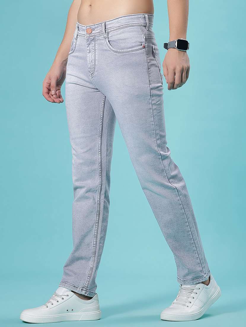 men washed mid rise full length jean