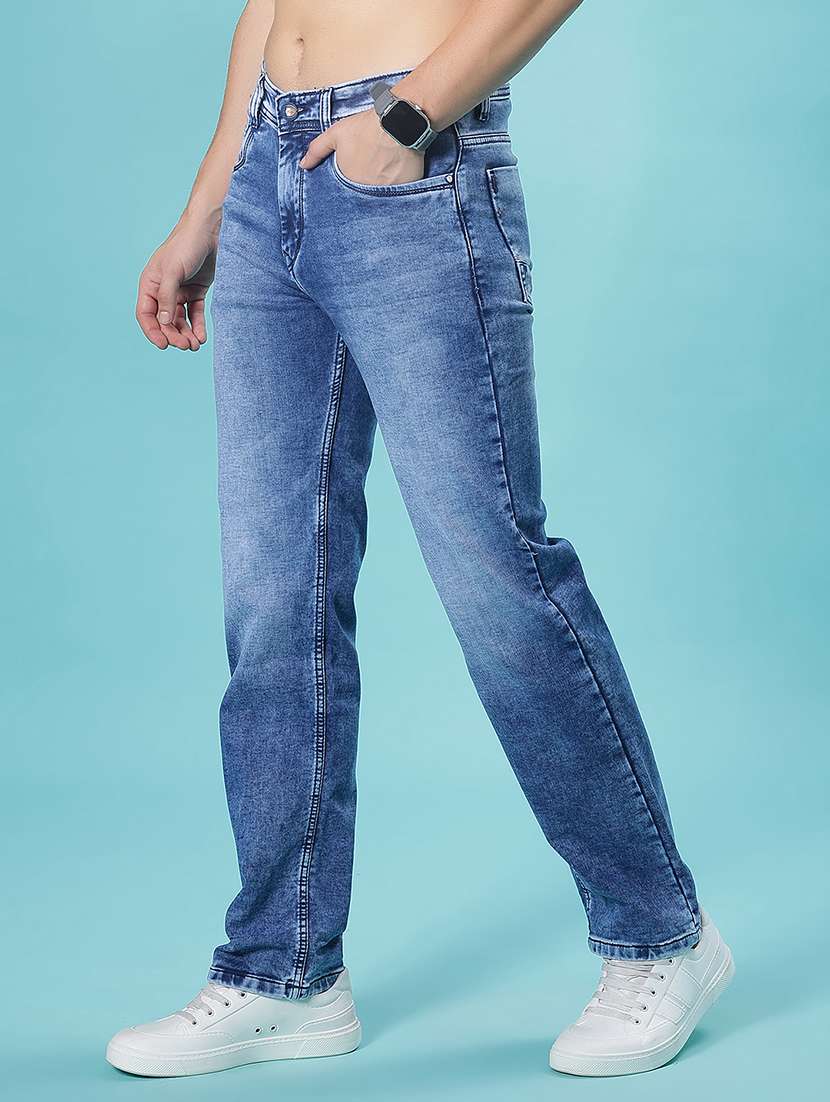 men washed mid rise full length jean