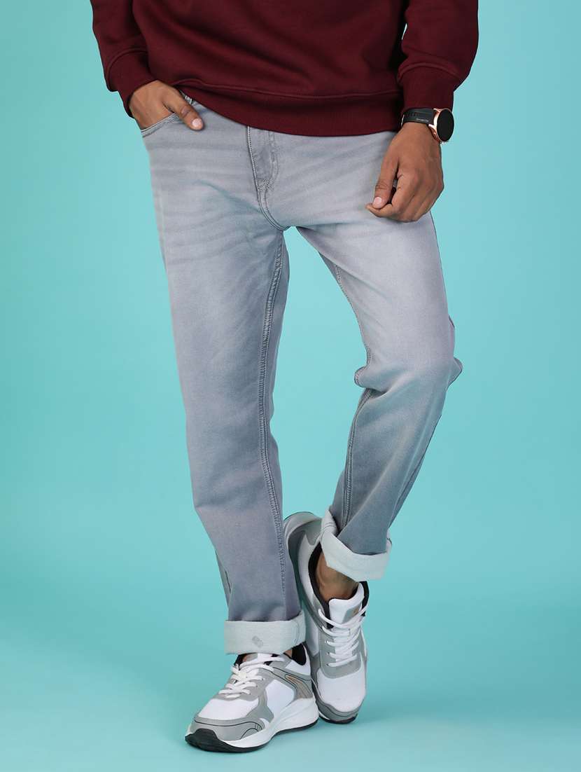 men washed mid rise full length jean
