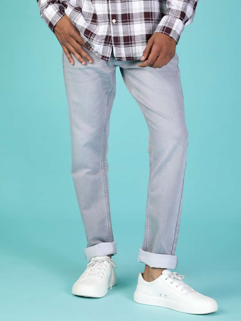 men washed mid rise full length jean