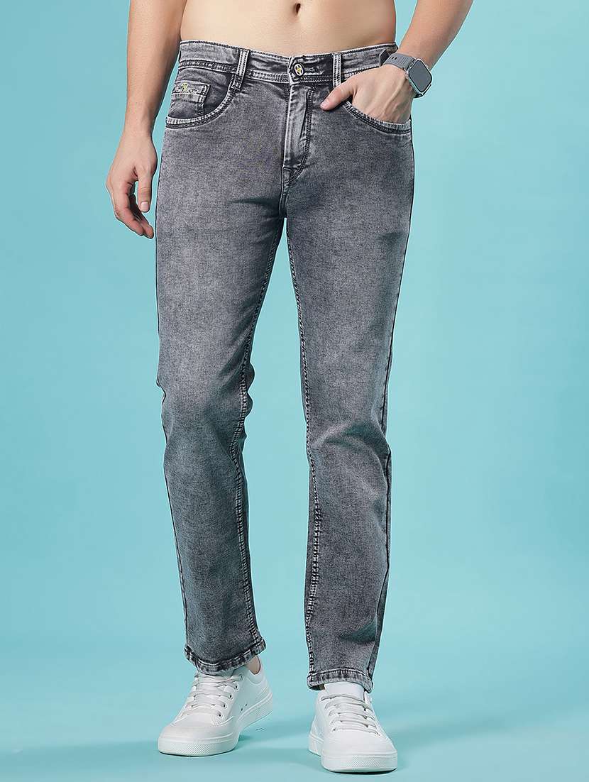 men washed mid rise full length jean