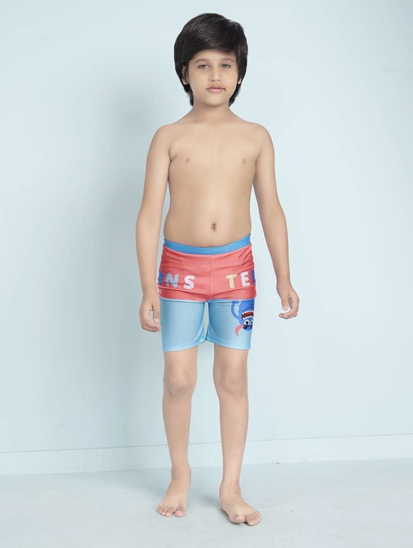 boys printed mid rise swimming shorts