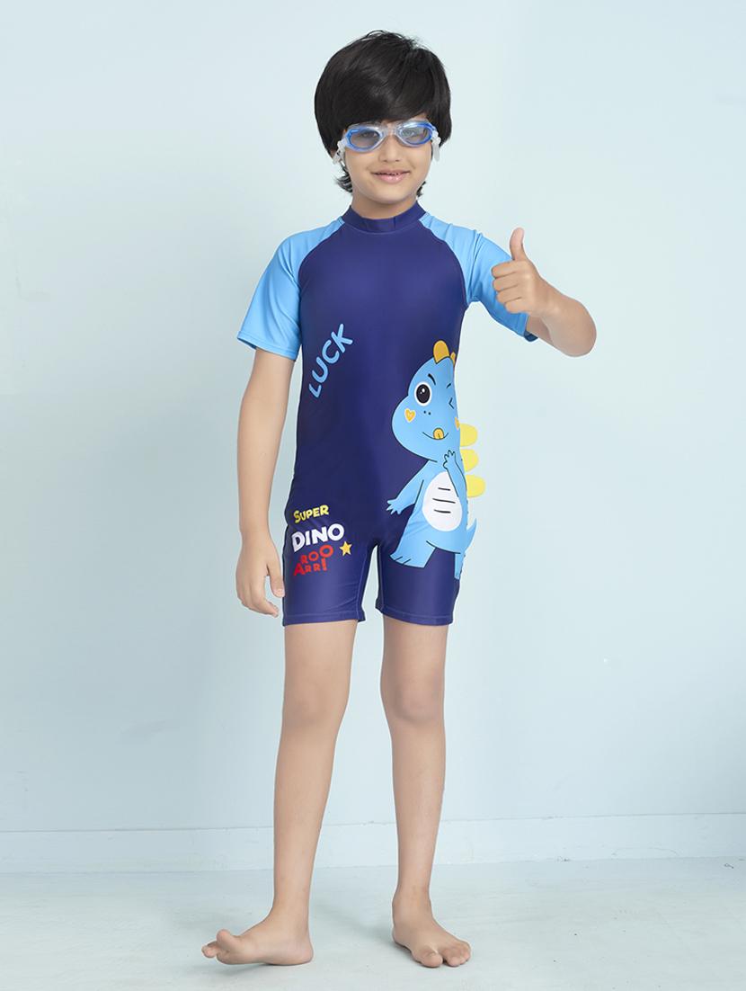 boys printed sports wear round neck swimsuit