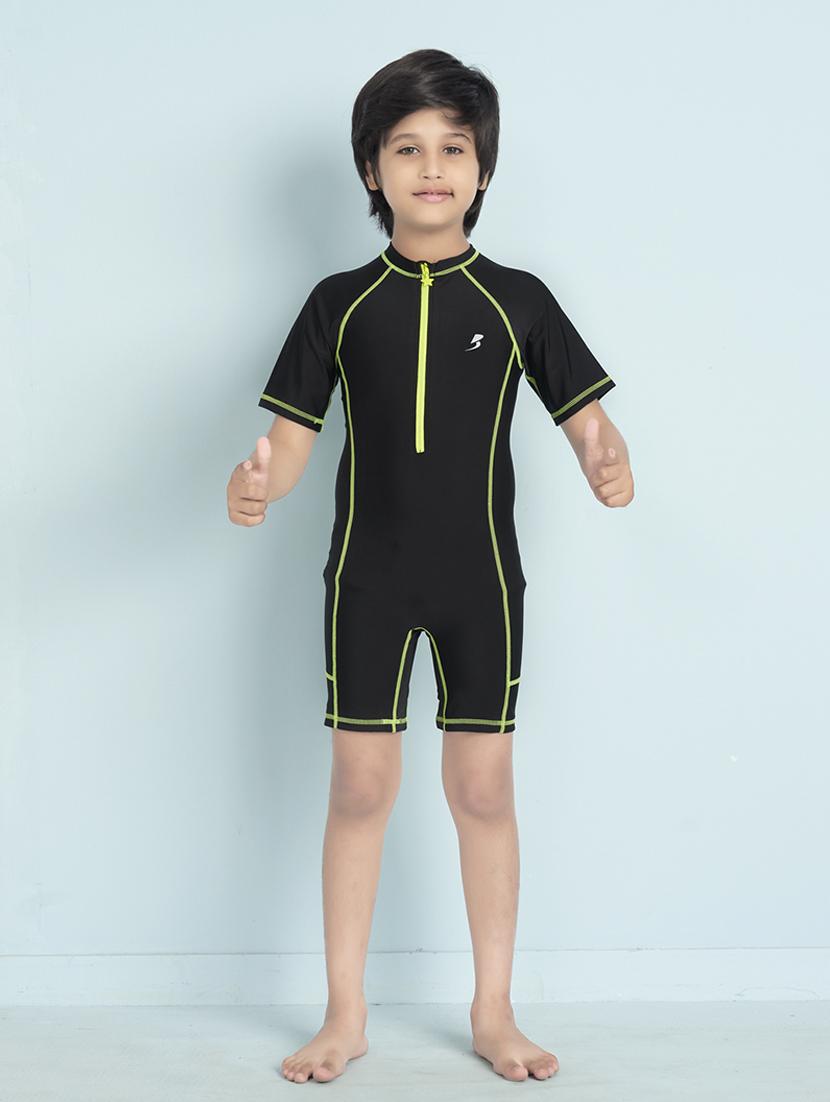 boys solid sports wear round neck swimsuit - 22011978 - Zoom Image - 0