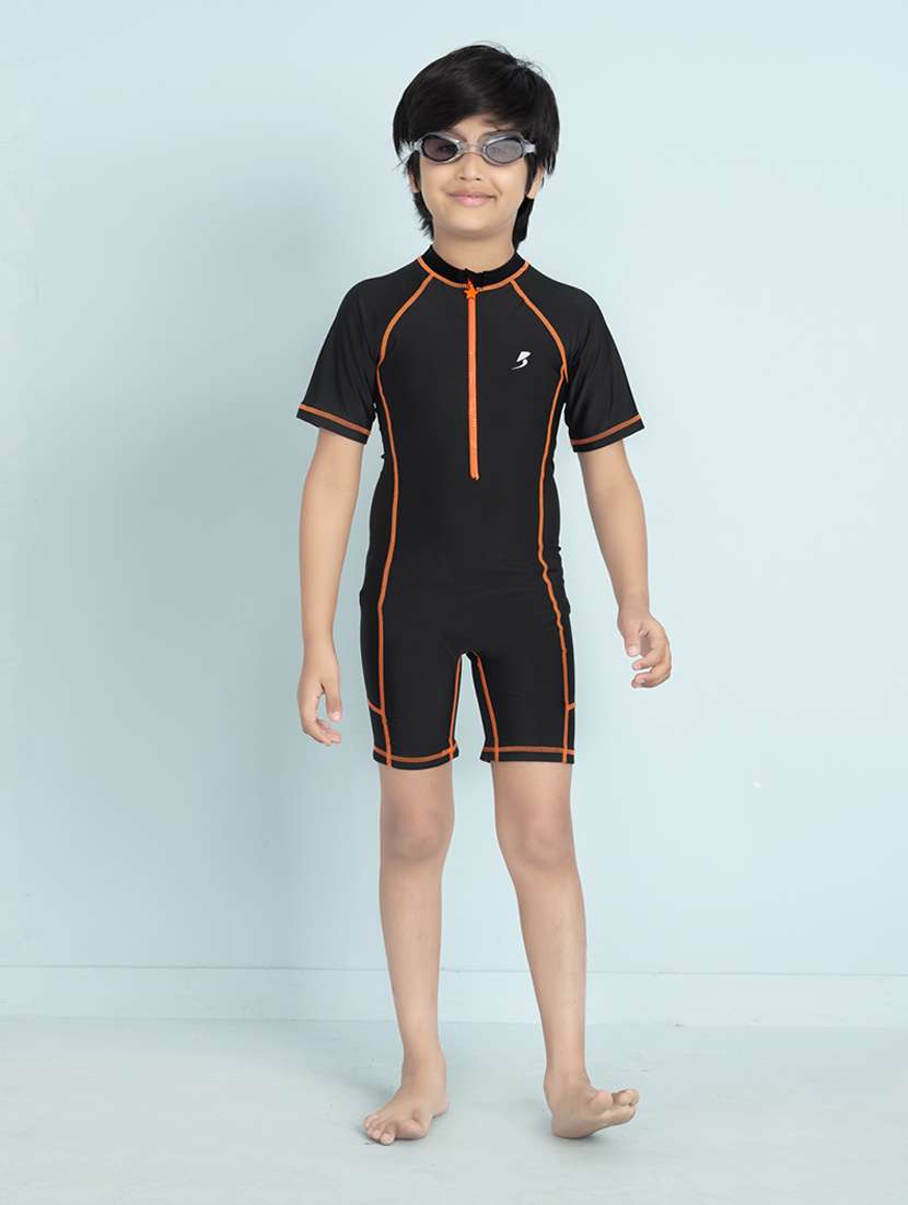 boys solid sports wear round neck swimsuit - 22011979 - Zoom Image - 0