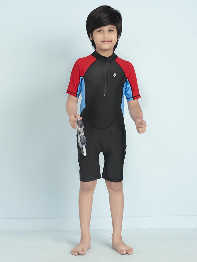 boys color block sports wear round neck swimsuit - 22011985 -  Zoom Image - 0