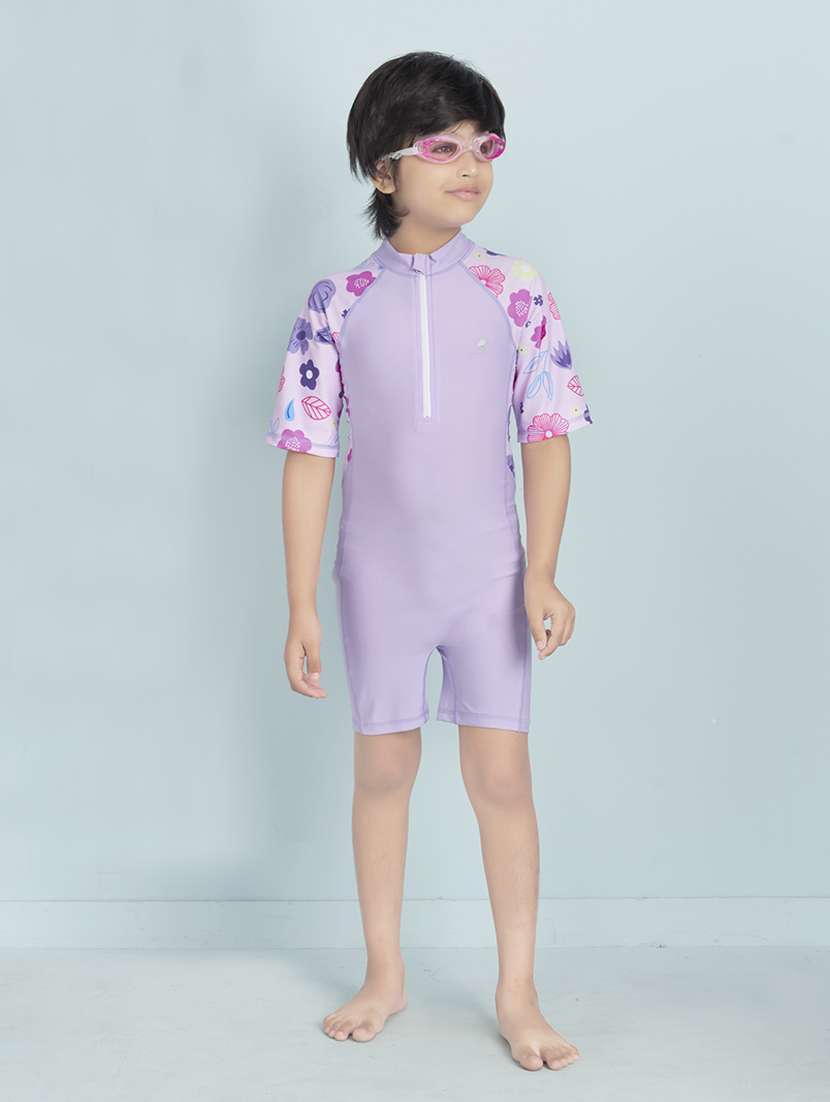 boys printed sports wear round neck swimsuit