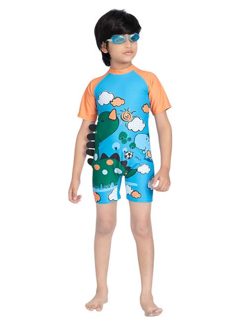 boys printed sports wear round neck swimsuit with goggles - 22011989 -  Standard Image - 0