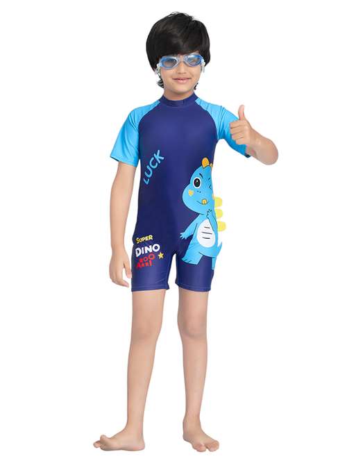 boys printed sports wear round neck swimsuit with goggles - 22011990 - Standard Image - 0
