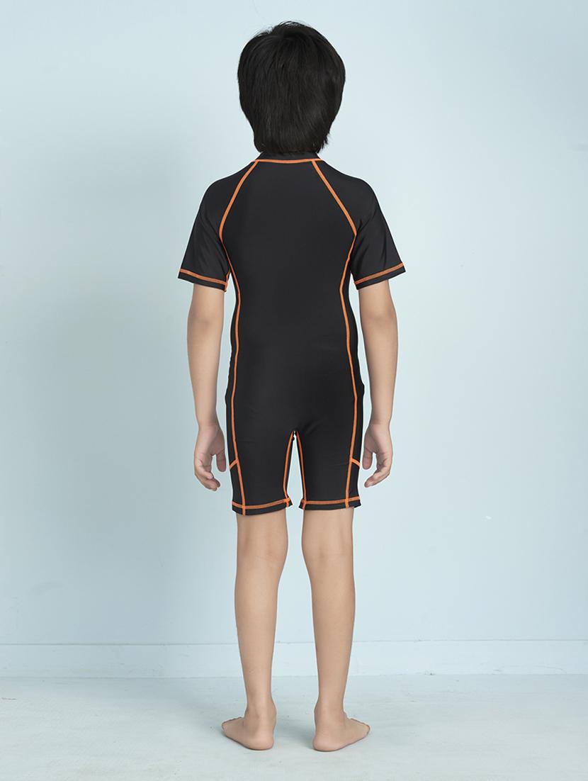 boys solid sports wear round neck swimsuit with goggles - 22011991 - Standard Image - 3