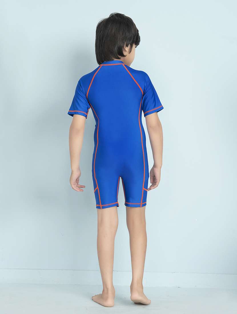 boys solid sports wear round neck swimsuit with goggles - 22011992 - Standard Image - 3