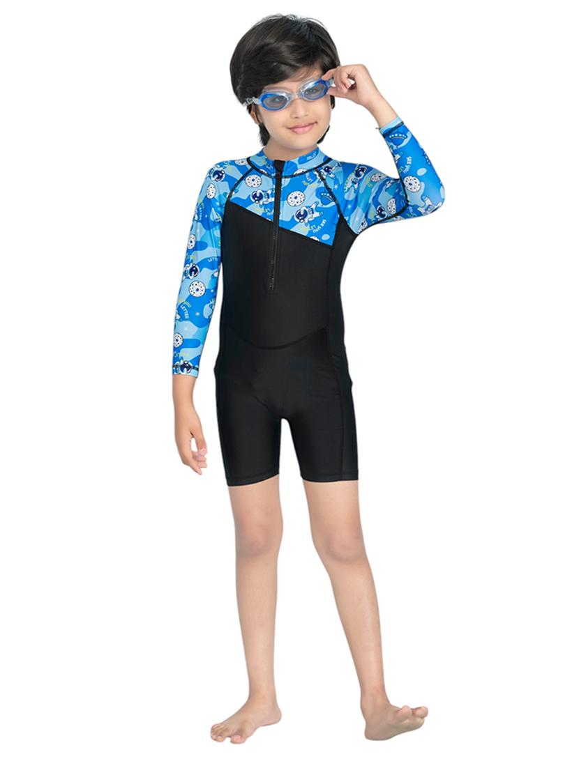 boys printed sports wear round neck swimsuit with goggles - 22011994 - Zoom Image - 0