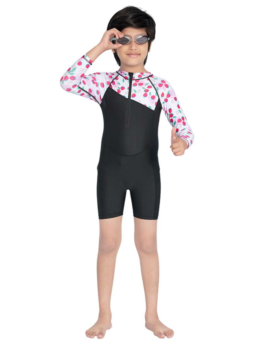 boys printed sports wear round neck swimsuit with goggles - 22011995 - Zoom Image - 0