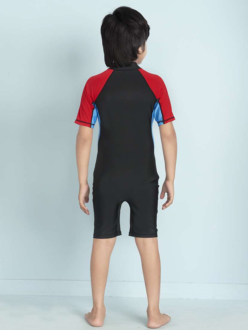 boys color block sports wear round neck swimsuit with goggles - 22011996 - Standard Image - 3