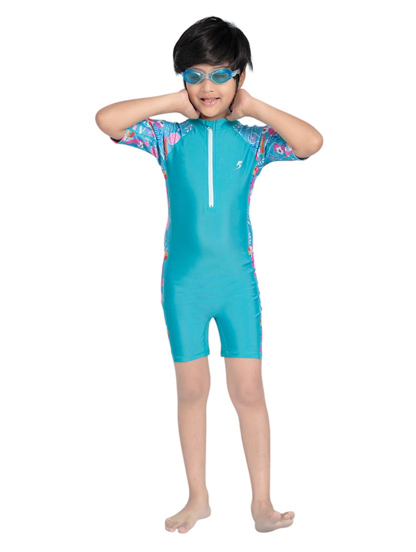 boys printed sports wear round neck swimsuit with goggles - 22011998 - Zoom Image - 0