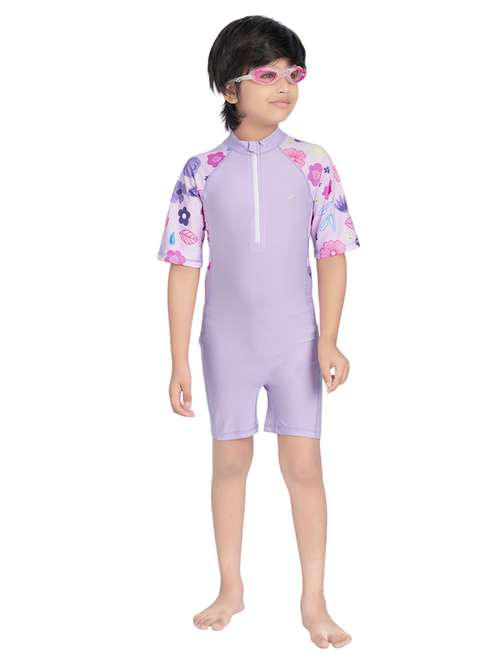 boys printed sports wear round neck swimsuit with goggles