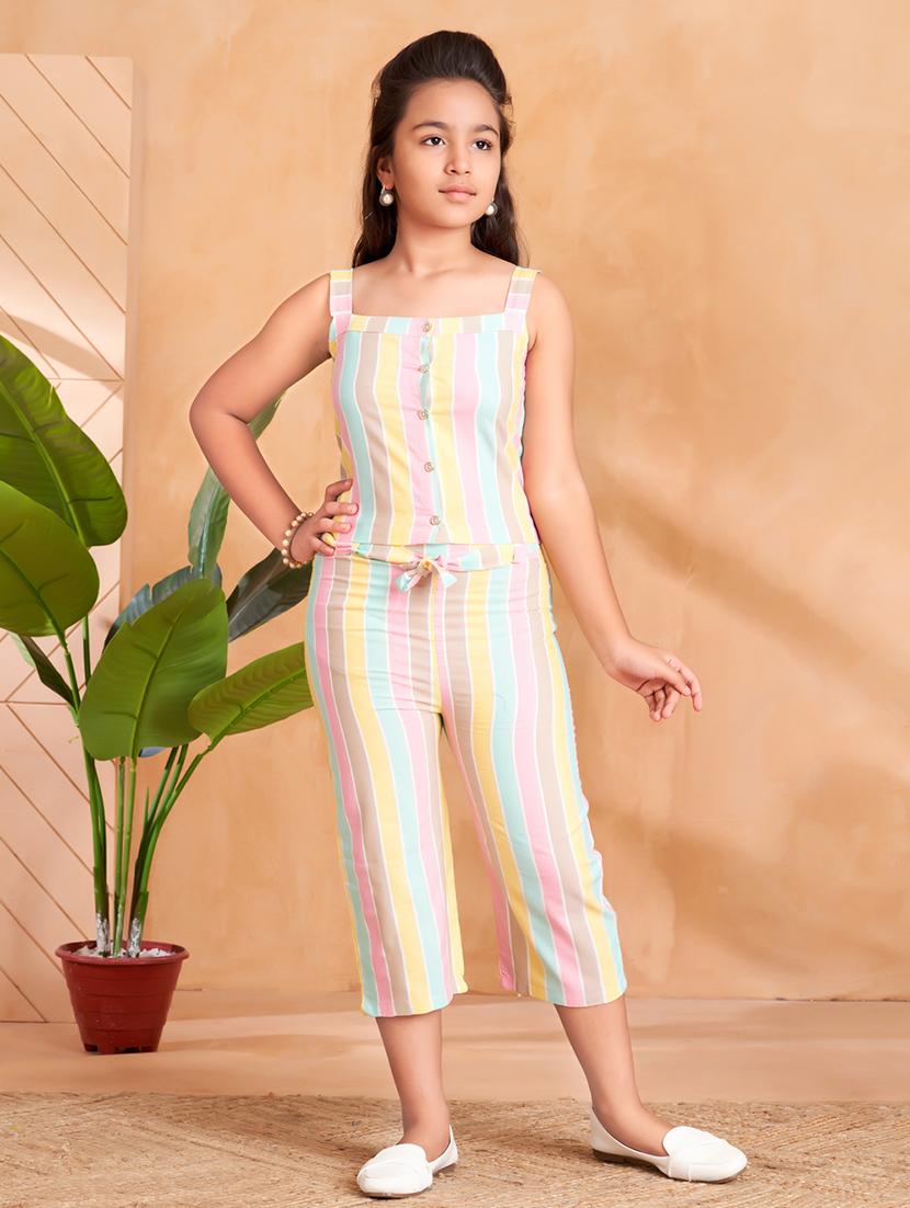girls striped shoulder strap top and capri co-ord set - 22012006 -  Zoom Image - 0