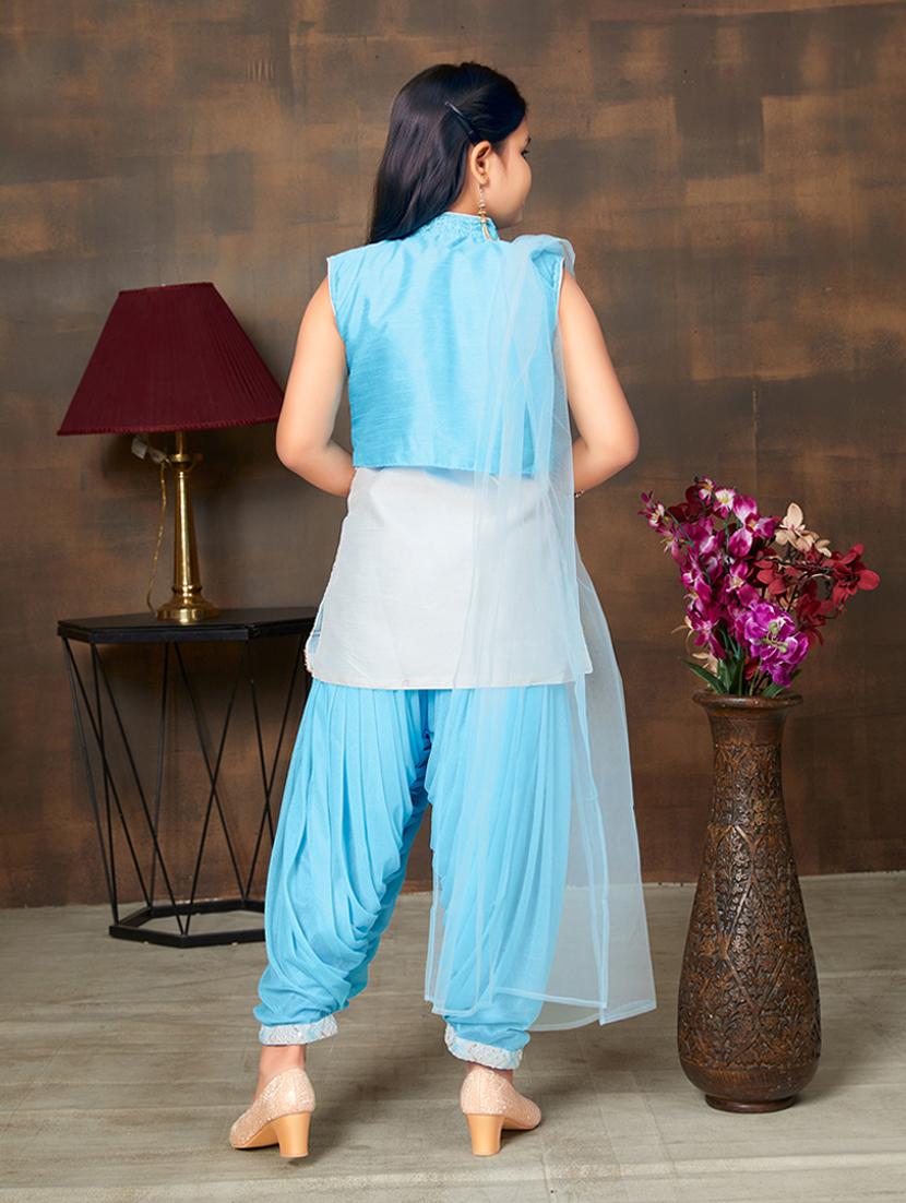 girls embroidered sleeveless kurta salwar suit set - 22012019 - Standard Image - 3