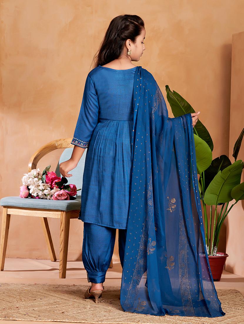 girls embroidered three quarter sleeve suit set - 22012022 - Standard Image - 3
