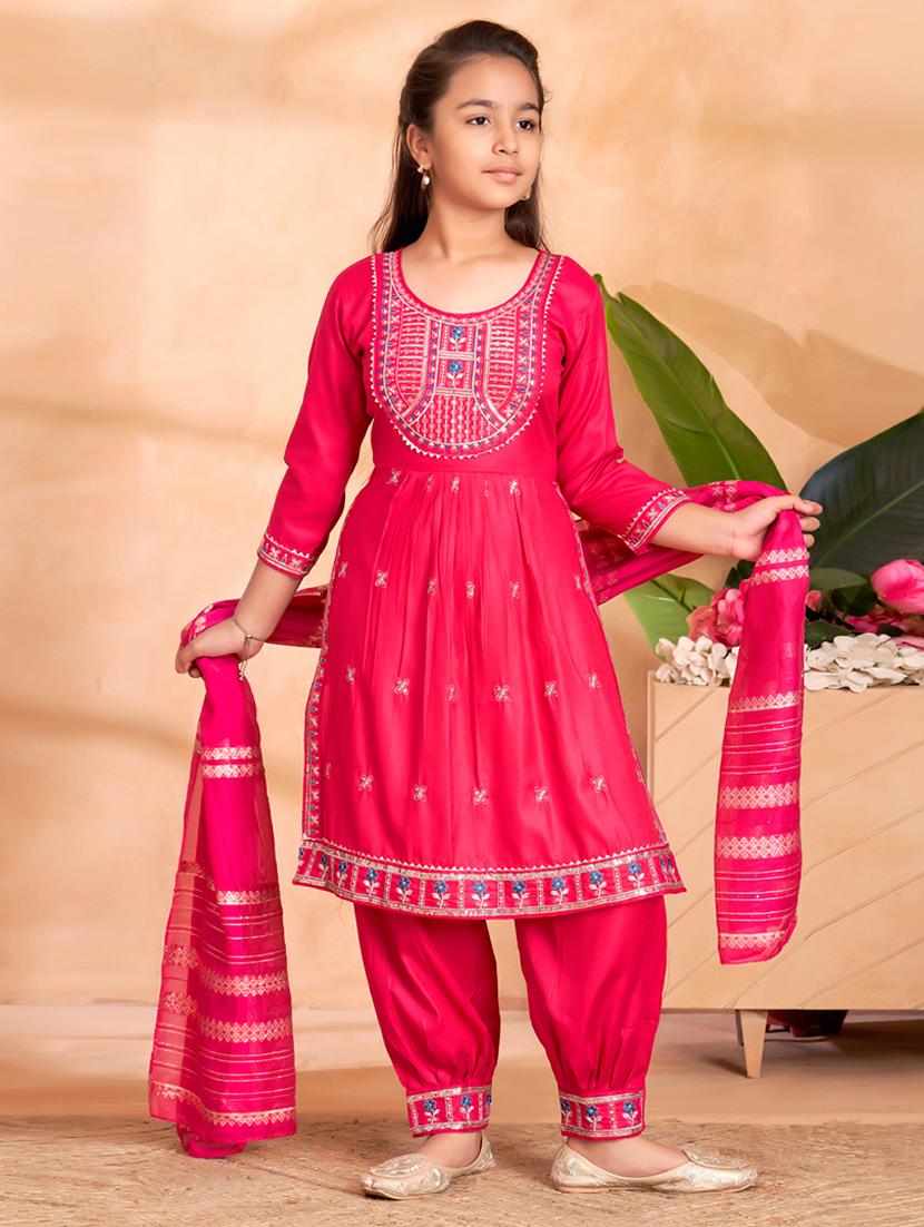 girls embroidered three quarter sleeve suit set - 22012023 -  Zoom Image - 0