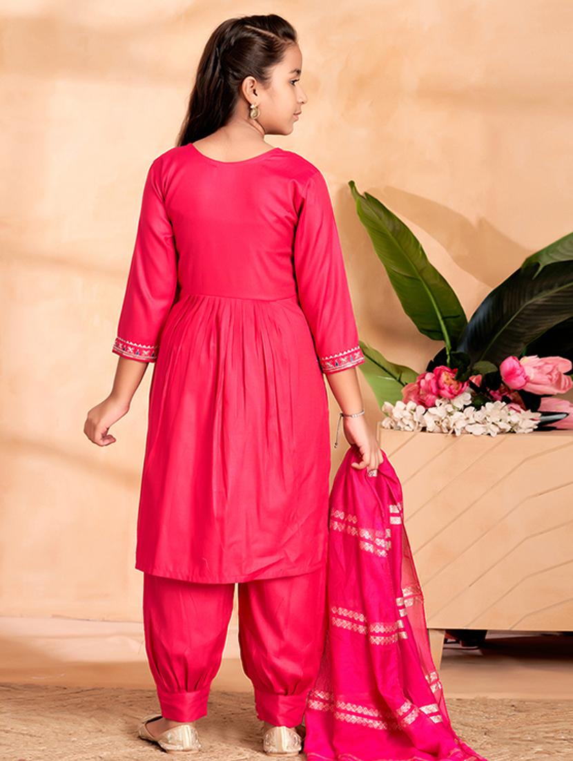 girls embroidered three quarter sleeve suit set - 22012023 - Standard Image - 3