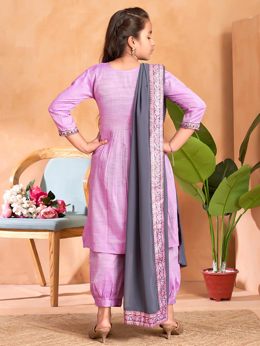 girls embroidered three quarter sleeve suit set - 22012025 - Standard Image - 3