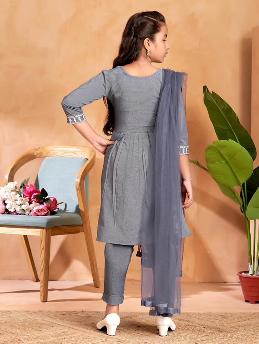 girls embroidered three quarter sleeve suit set - 22012026 - Standard Image - 3