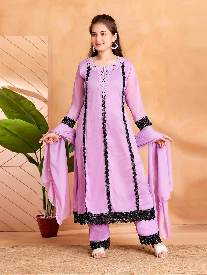 girls lace detailed three quarter sleeve suit set - 22012027 -  Zoom Image - 0
